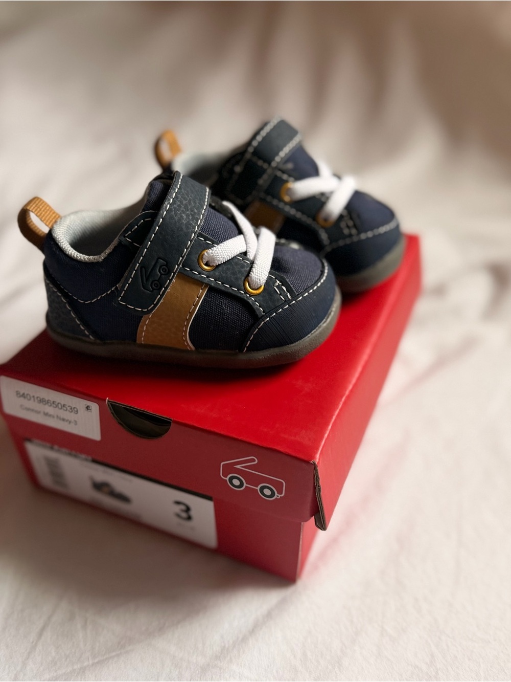 See Kai Run Navy and Tan Baby Walker Sneakers